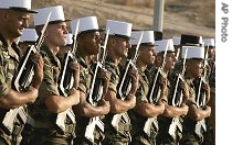 France's Foreign Legion soldiers before a ceremony to officially open the first bridge in Lebanon to be built by them, on a highway near the town of Damour  