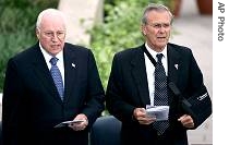 Vice President Dick Cheney (l) and Defense Secretary Donald Rumsfeld at the Pentagon, September 11, 2006 