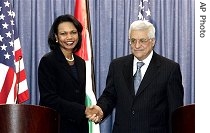 Condoleezza Rice, left, meeting with Mahmoud Abbas in Ramallah