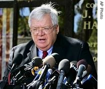 Dennis Hastert speaks during a news conference outside his office,  October 5, 2006