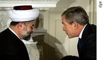 Imam Talal Eid, of the Islamic Institute of Boston (l) with President George W. Bush
