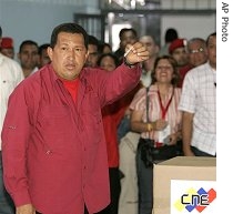 Hugo Chavez voting in Caracas