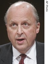 Outgoing National Intelligence Director John Negroponte testifies on Capitol Hill in Washington