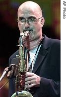 Jazz player Michael Brecker blows a sax for Super Unit during Tokyo Jazz 2002 in Chofu, Tokyo