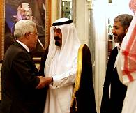 From left: Mahmoud Abbas, Saudi King Abdullah and Hamas leader Khaled Mashaal 