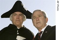 President Bush is pictured with Gen. George Washington, played by actor Dean Malissa, 19 Feb. 2007
