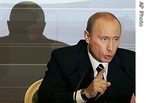 Russian President Vladimir Putin at a news conference in the Kremlin in Moscow, 1 Feb 2007