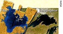 A comparison view of a lake on Titan and Lake Superior