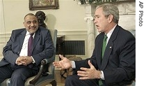 President Bush talks with Vice President al-Mahdi during Oval Office meeting, 15 Mar 2007