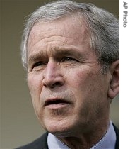 President Bush speaks to members of the travel pool in the Rose Garden of the White House, regarding White House spokesman Tony Snow, 27 Mar 2007