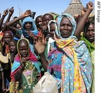 Refugees at the Goz-Amir camp, eastern Chad, demonstrate during UN High Commissioner for Refugees visit, asking for more security
