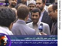Iranian President Mahmoud Ahmadinejad greets soon to be released British sailor, Wednesday 04 Apr 2007