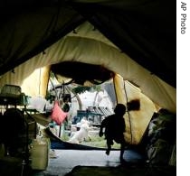 An East Timorese boy plays with a dog at a refugee camp on the grounds of a church in Dili, 07 Apr 2007