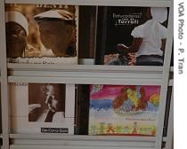 Singer Tete Alinho's CDs on display in area shop in Praia, Cape Verde