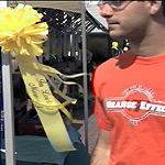 Yellow ribbons and the school colors of orange and maroon can be seen throughout Blacksburg