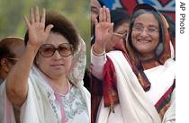 Bangladesh's former prime ministers Khaleda Zia, left, and Sheikh Hasina 