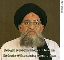 An image grab taken from a video broadcast on Al-Jazeera television 20 Dec 2006 shows al-Qaida number two Ayman al-Zawahiri