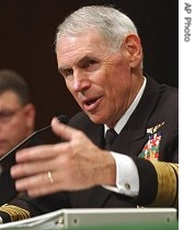 Admiral William Fallon, commander of the U. S. Central Command, testifies before the Senate Armed Services Committee on Capitol Hill in Washington, 03 May 2007 