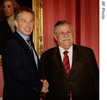 British Prime Minister Tony Blair meets with Iraq's President Jalal Talabini in 10 Downing Street, London, 11 May 2007