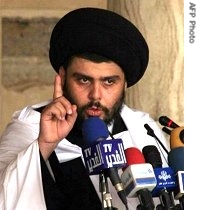 Shi'ite cleric Moqtada al-Sadr speaks to supporters at Friday prayers at his local mosque in Kufa, central Iraq, 25 May 2007