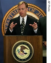 US Attorney McGregor W. Scott talks about charges filed in federal court in Sacramento, California, 4 June 2007, against a group of men plotting a violent overthrow of Laos' communist government