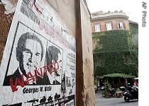 A poster protesting against the upcoming visit of U.S. President George W. Bush is seen in Rome's Trastevere district, 07 Jun 2007 