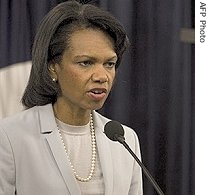 U.S. Secretary of State Condoleezza Rice announces the release of the 7th Annual Department of State