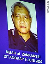 This reproduction picture taken in Jakarta, 15 June 2007 shows a photo of Zarkasi, also known as Mbah, believed to be the head of Southeast Asian extremist network Jemaah Islamiyah (JI)