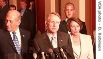 (from left) Israeli PM Olmert, Sen. Harry Reid, Rep. Nancy Pelosi 