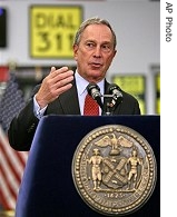 New York Mayor Michael Bloomberg speaks at a press conference during his visit to the 311 call center in New York, Wednesday 20 June 2007