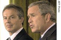 George Bush, Tony Blair at White House press conference, July 28, 2006