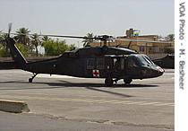 Helicopter used in the transport of patients to and from the Ibn Sina hospital