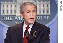 President Bush answers questions during a news conference at the White House, 12 July 2007 