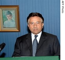 Pakistani President Pervez Musharraf addresses the nation on radio and Pakistan State Television in Islamabad, 12 Jul 2007, after the raid on Red Mosque