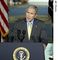 President Bush addresses the Mideast peace situation, Monday, 16 July 2007, in Cross Hall at the White House in Washington