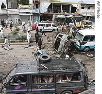 The site of a bomb explosion in Hub near Karachi, Pakistan, 19 July 2007