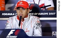 McLaren Mercedes driver Lewis Hamilton from Britain reacts during a press conference at the Nuerburgring race track, Germany, Thursday, 19 July 2007