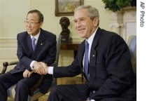 UN Secretary-General Ban Ki-moon (left), with President Bush