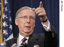 Senate Minority Leader Mitch McConnell speaks during a news conference on Capitol Hill, 20 July 2007
