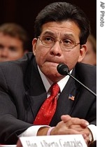 Attorney General Alberto Gonzales testifies on Capitol Hill in Washington before the Senate Judiciary Committee, 24 July 2007