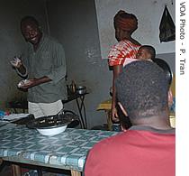 Guinean migrant Lansana inside a Nouadhiboun food shack