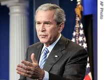 President Bush gestures during a news conference at the White House in Washington, 09 Aug 2007
