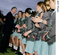 Britain's Prince Charles, left, greets students from Geelong Grammar where he attended school in 1966 as a 17 year-old student(File photo)