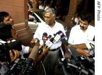 Communist Party of India (CPI) leader, D. Raja talks to the media outside the Parliament in New Delhi, 20 Aug 2007 