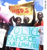 Anti-gay protesters hold a rally in Uganda's capital Kampala calling for the enforcement of the country's laws against homosexuality, , 21 Aug. 2007