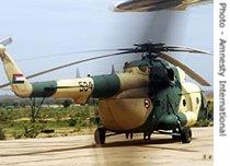 A Russian-supplied Mi-17 military helicopter belonging to the Sudanese Air Force at El Geneina