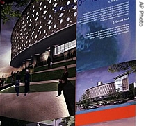 This poster displays the winning design of tsunami museum by architect Ridwan Kamil in Banda Aceh, Indonesia, 21 Aug 2007