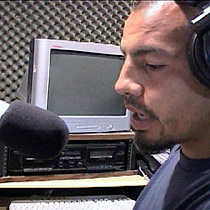 Derek Janis, a volunteer, on the air