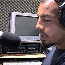 Derek Janis, a volunteer, on the air