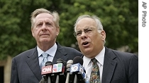 Frank Rubino, left, and Jon May, lawyers for former Panamanian dictator Manuel Noriega, talk to reporters Monday, 13 Aug. 2007 in Miami